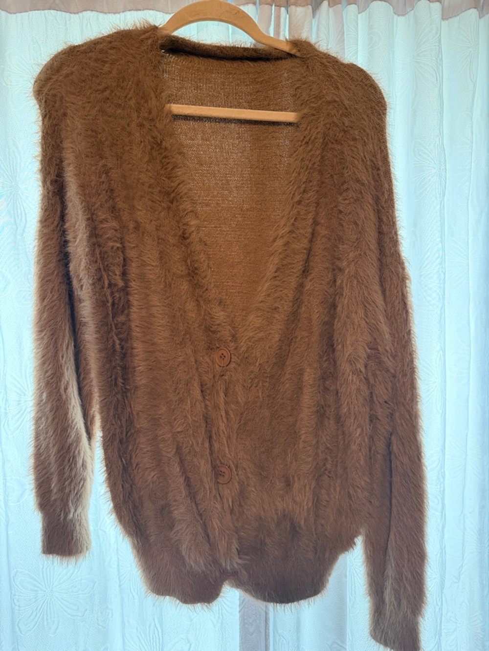 Cozy Brown Fluffy V-Neck Cardigan Sweater